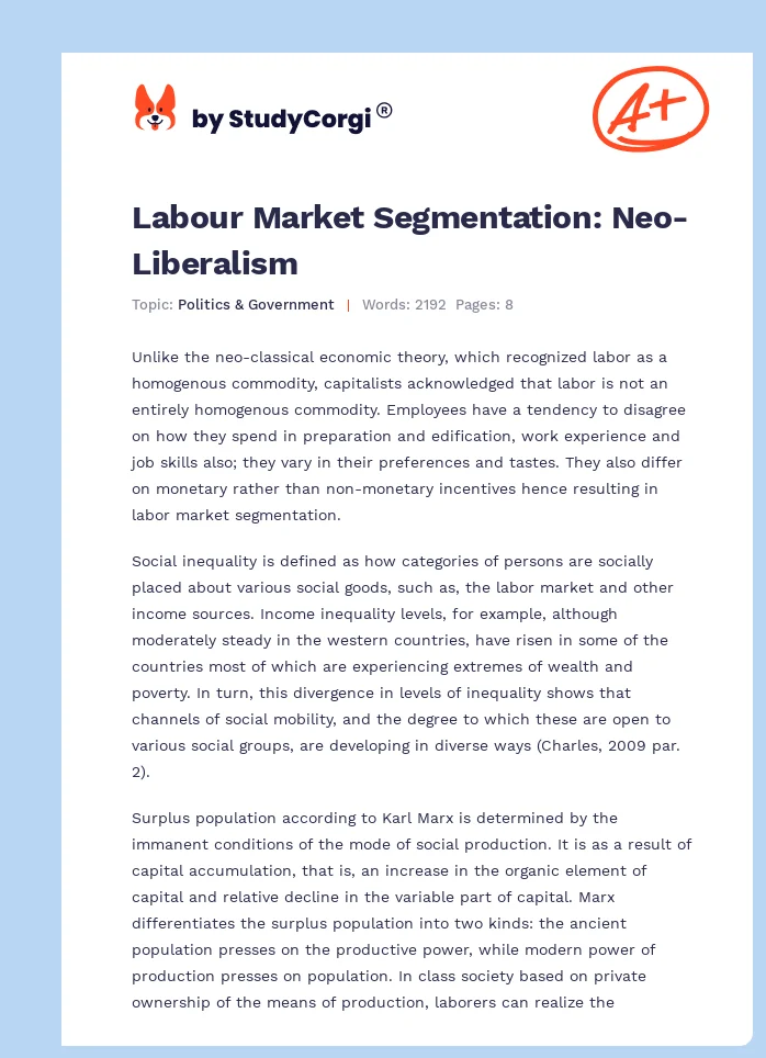 Labour Market Segmentation: Neo-Liberalism. Page 1