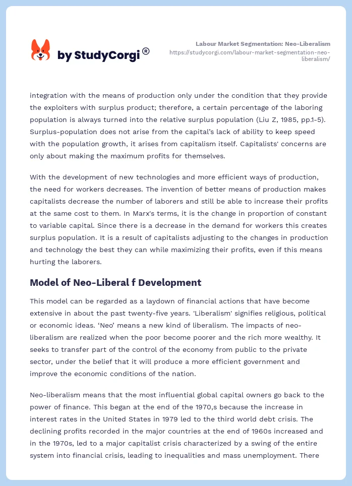 Labour Market Segmentation: Neo-Liberalism. Page 2