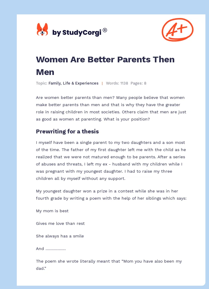 Women Are Better Parents Then Men. Page 1
