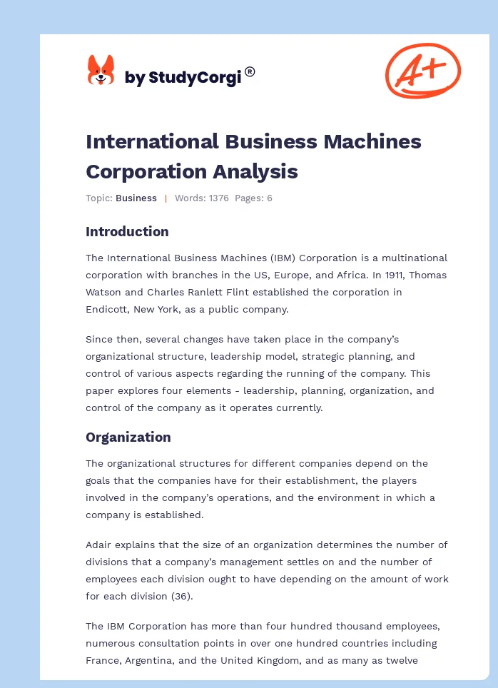 International Business Machines Corporation Analysis. Page 1
