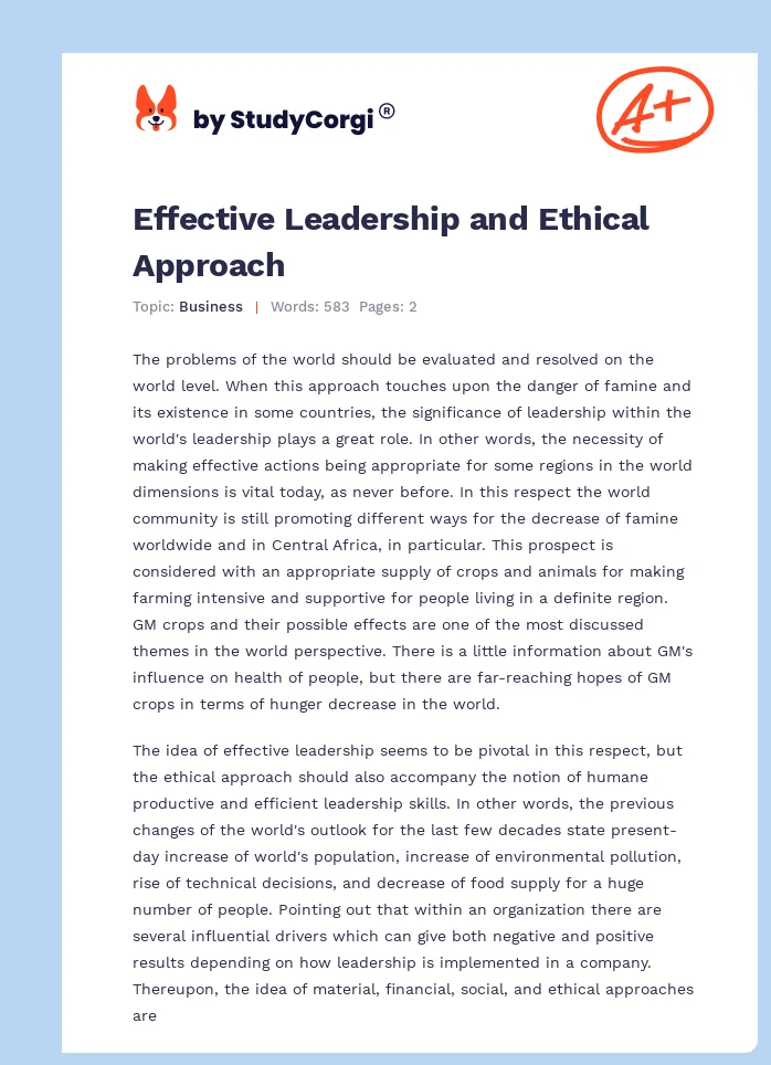 Effective Leadership and Ethical Approach. Page 1