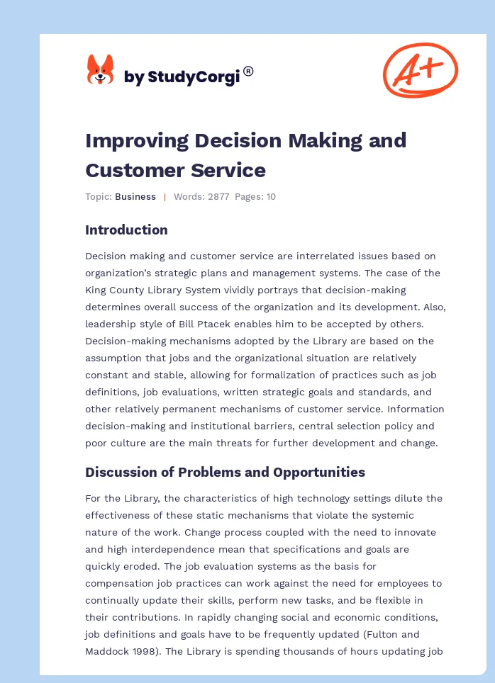 Improving Decision Making and Customer Service. Page 1