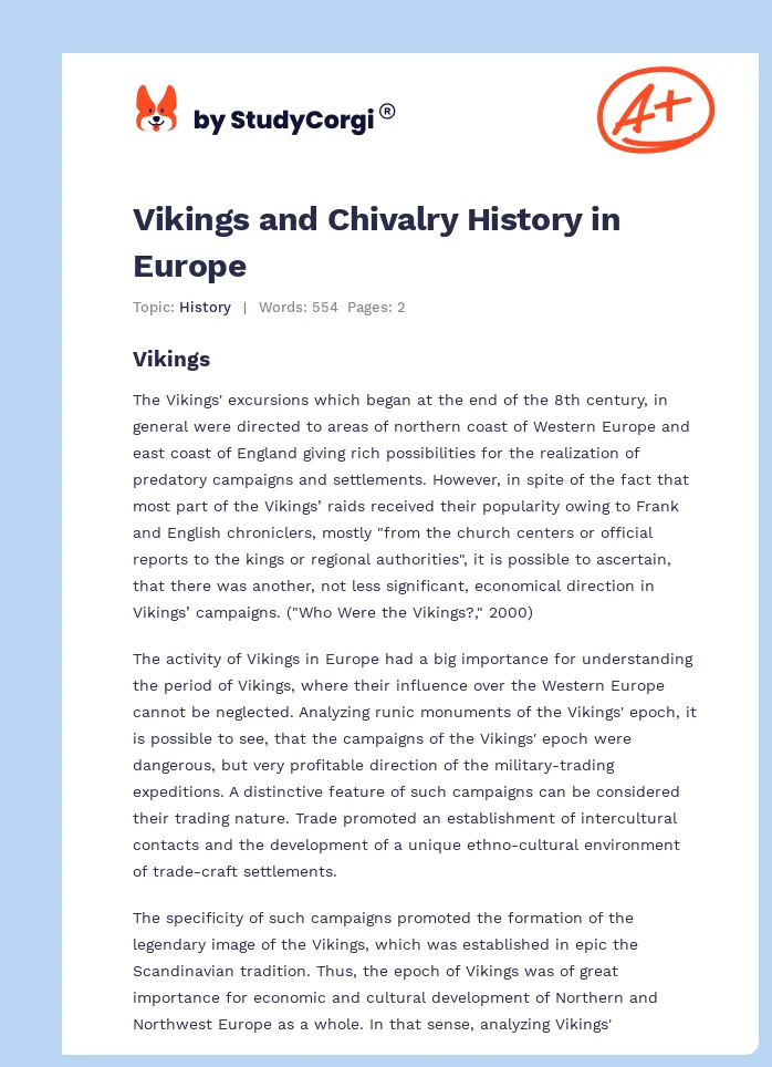 Vikings and Chivalry History in Europe. Page 1