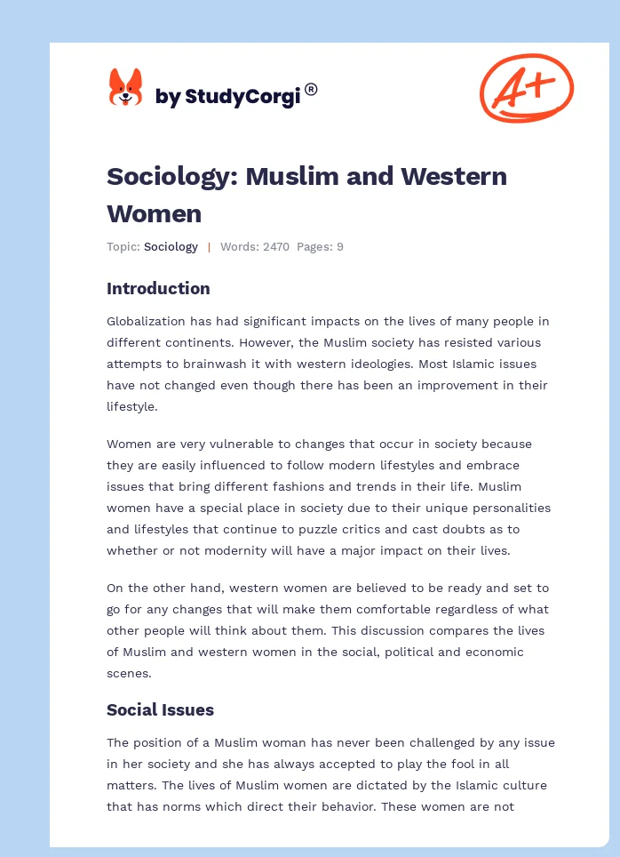Sociology: Muslim and Western Women. Page 1