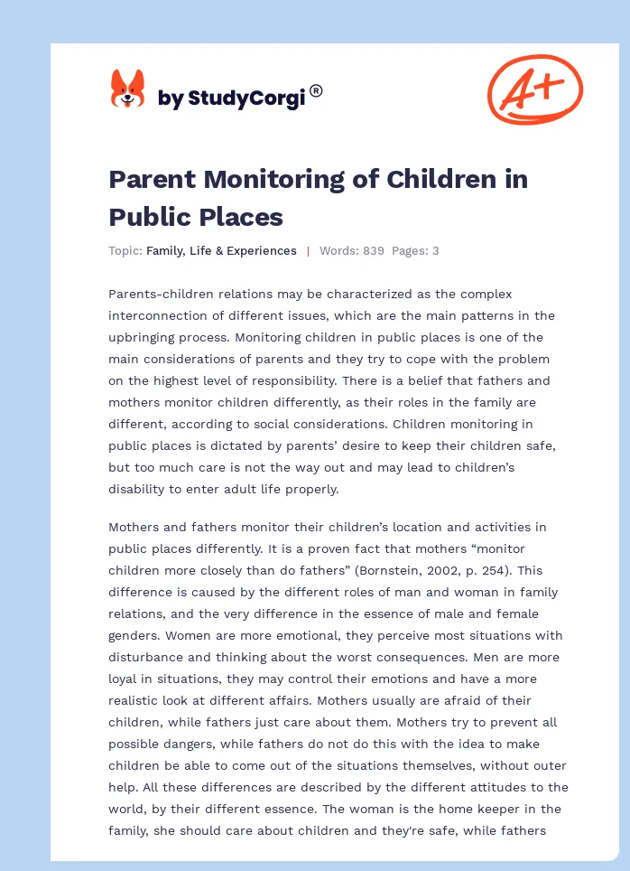 Parent Monitoring of Children in Public Places. Page 1