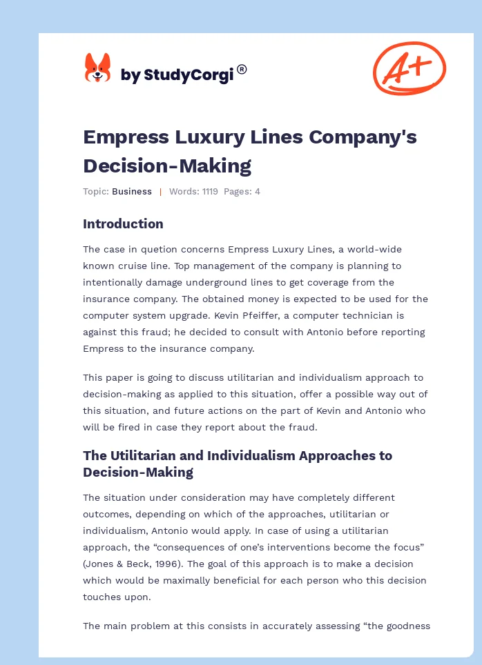 Empress Luxury Lines Company's Decision-Making. Page 1