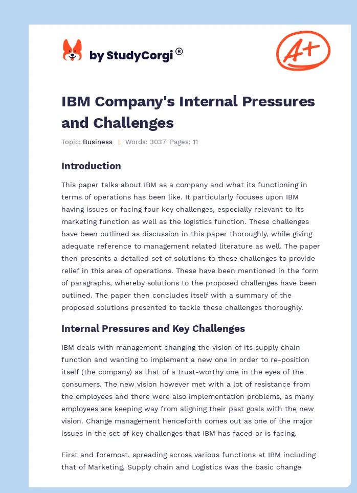 IBM Company's Internal Pressures and Challenges. Page 1