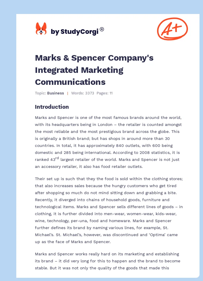 Marks & Spencer Company's Integrated Marketing Communications. Page 1