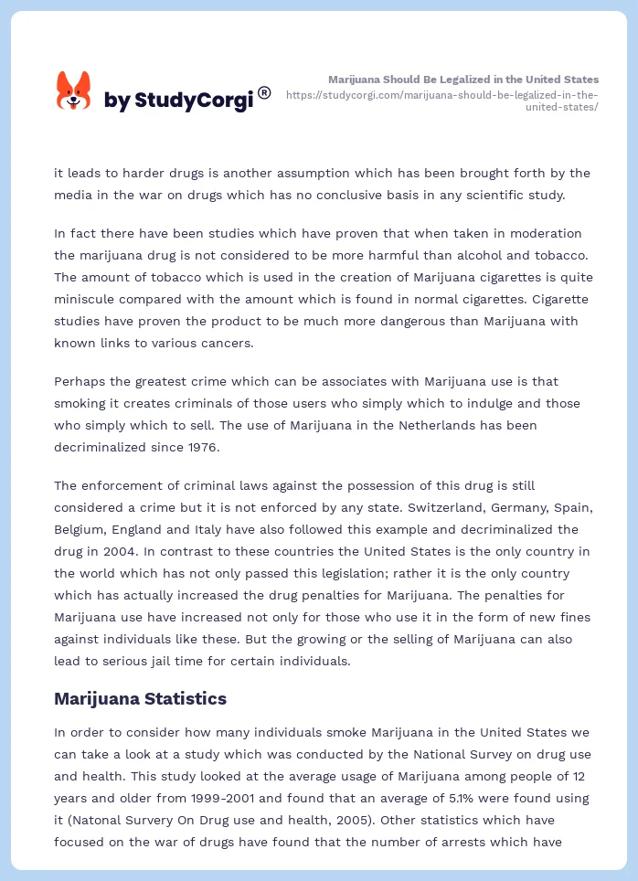 Marijuana Should Be Legalized in the United States. Page 2