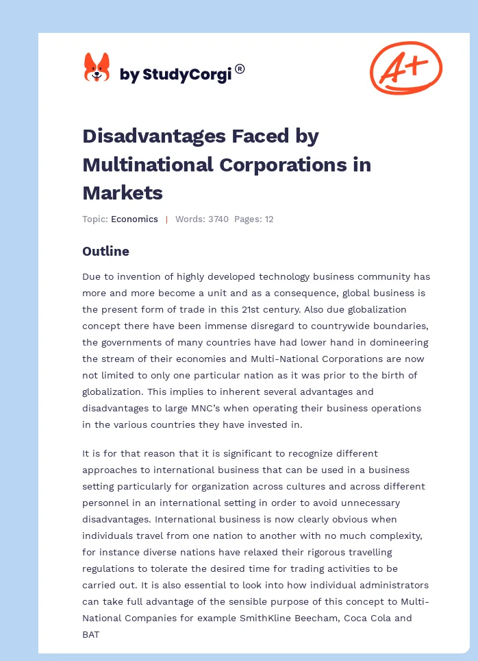 Disadvantages Faced by Multinational Corporations in Markets. Page 1
