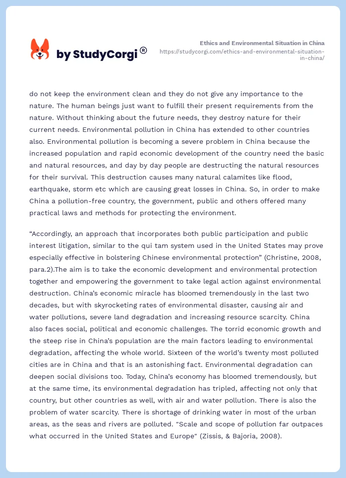 Ethics and Environmental Situation in China. Page 2