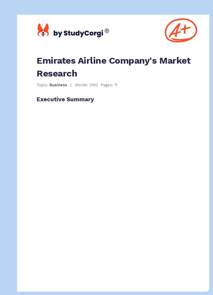 Emirates Airline Company's Market Research. Page 1