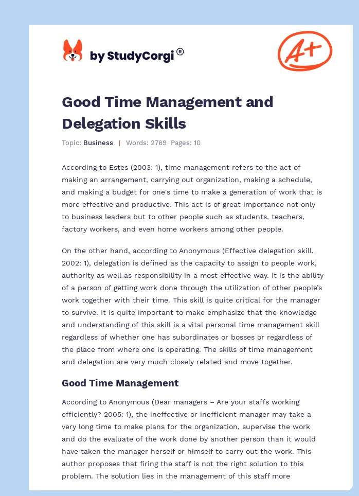 Good Time Management and Delegation Skills. Page 1