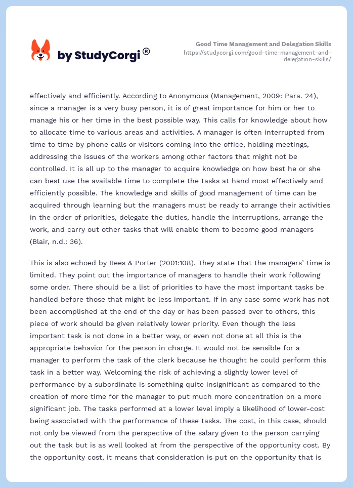 Good Time Management and Delegation Skills. Page 2