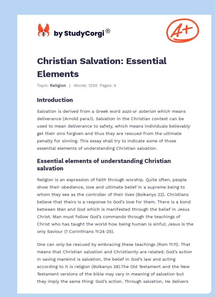 Christian Salvation: Essential Elements. Page 1