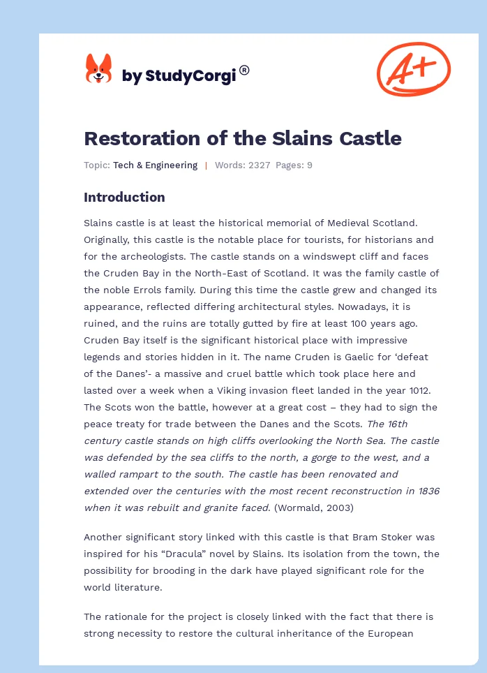 Restoration of the Slains Castle. Page 1