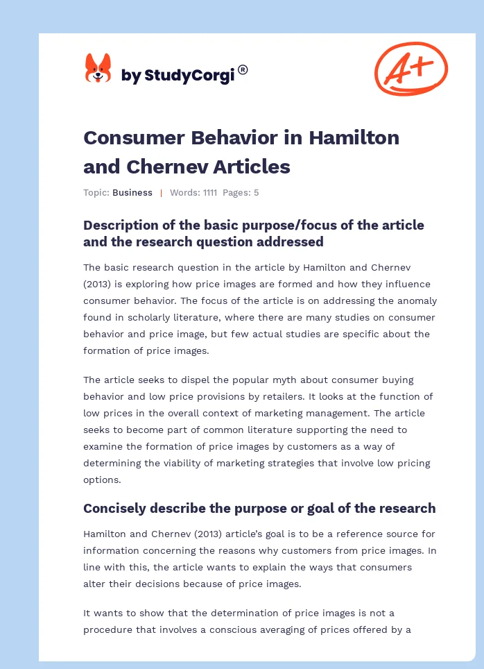 Consumer Behavior in Hamilton and Chernev Articles. Page 1