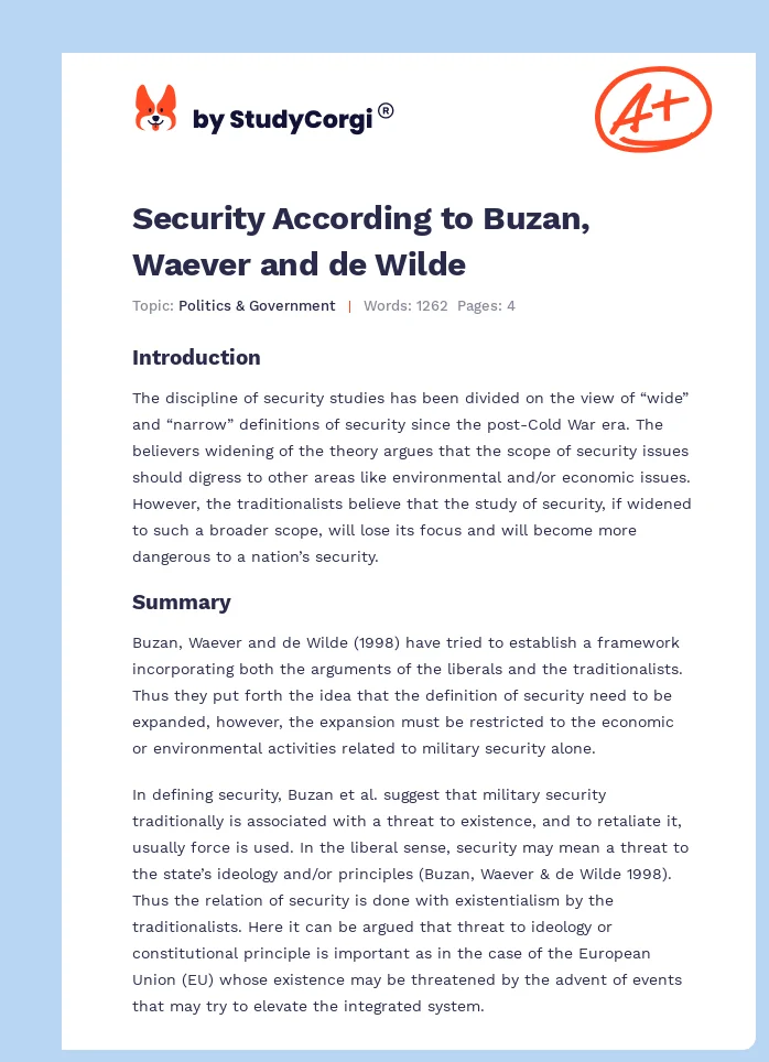 Security According to Buzan, Waever and de Wilde. Page 1