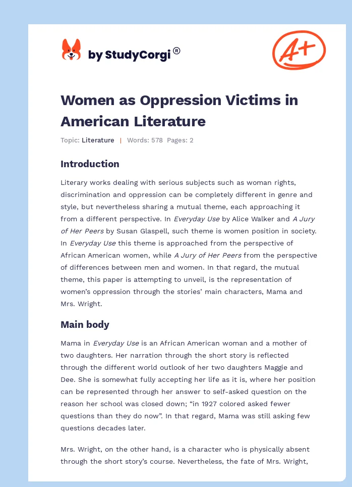 Women as Oppression Victims in American Literature. Page 1