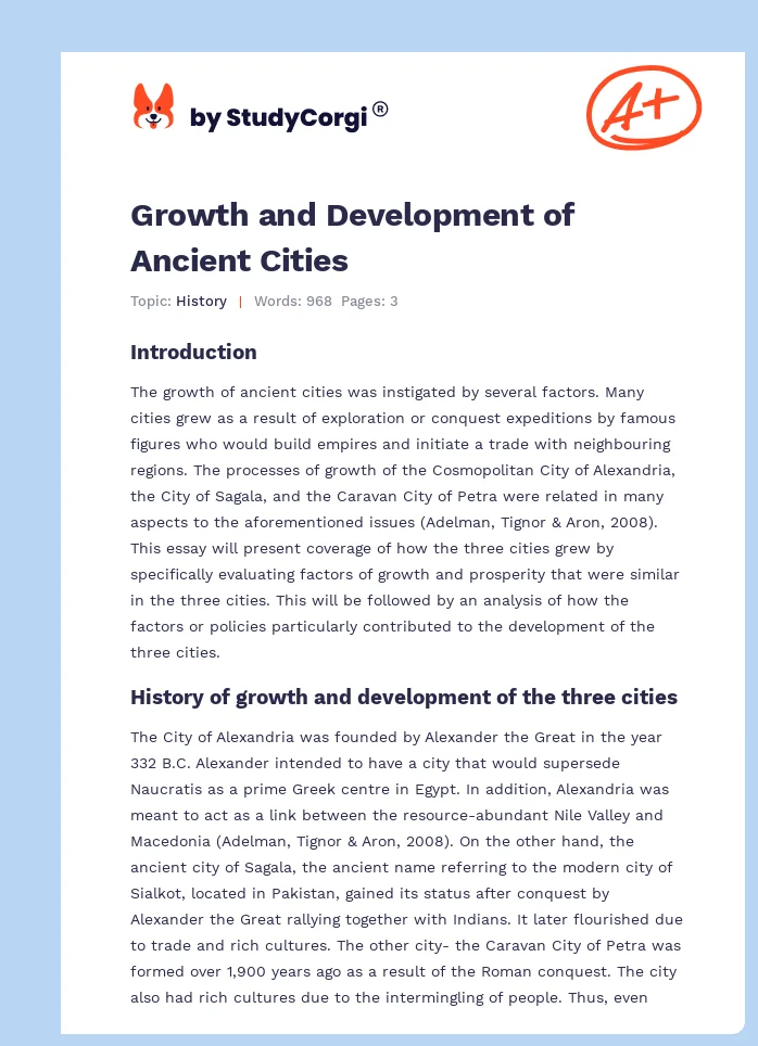 Growth and Development of Ancient Cities. Page 1