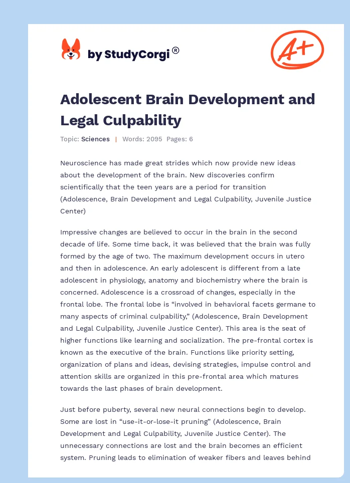 Adolescent Brain Development and Legal Culpability. Page 1