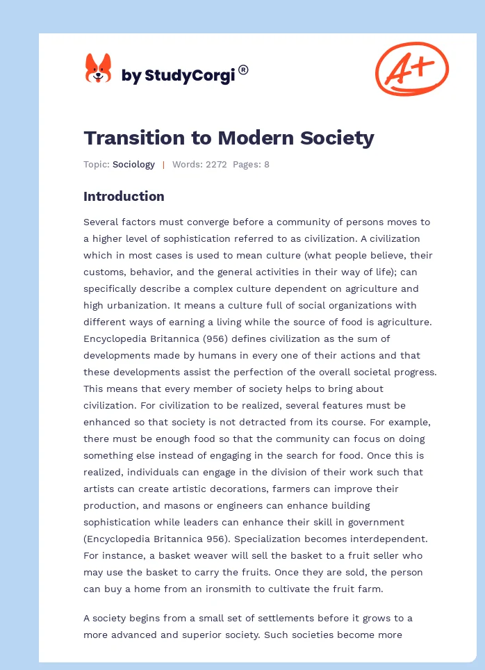 Transition to Modern Society. Page 1