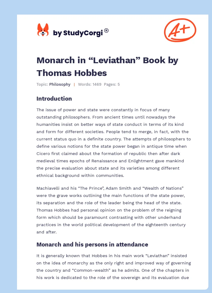 Monarch in “Leviathan” Book by Thomas Hobbes. Page 1