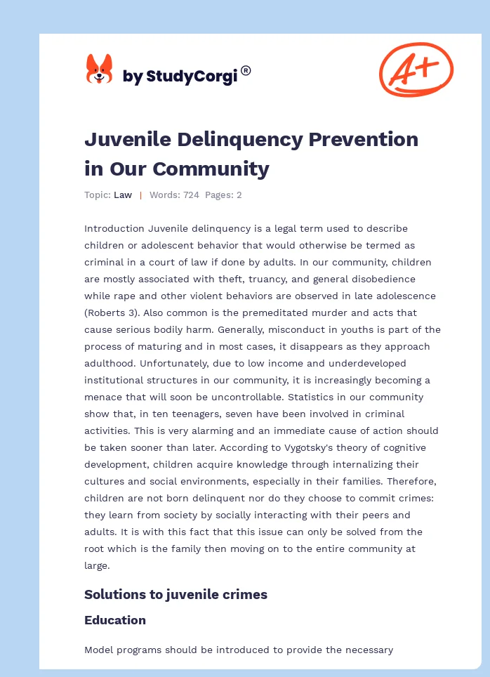 Juvenile Delinquency Prevention in Our Community. Page 1