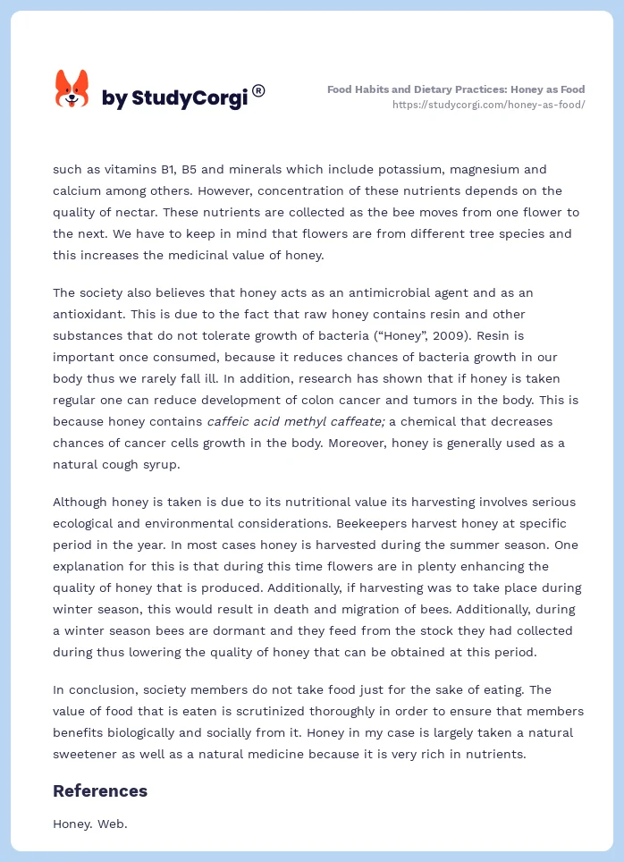 Food Habits and Dietary Practices: Honey as Food. Page 2