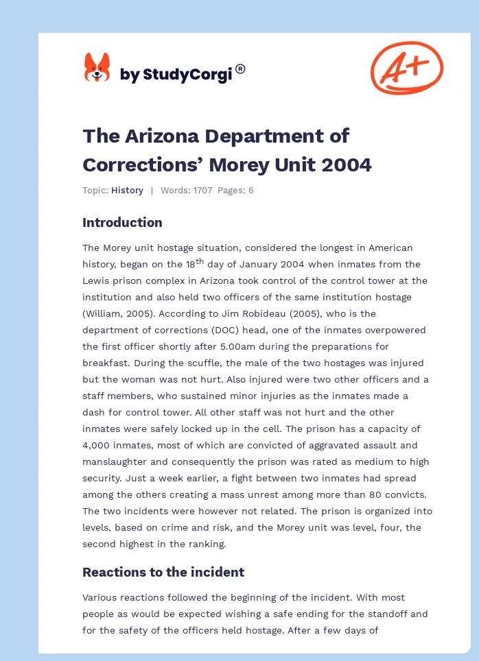 The Arizona Department of Corrections’ Morey Unit 2004. Page 1