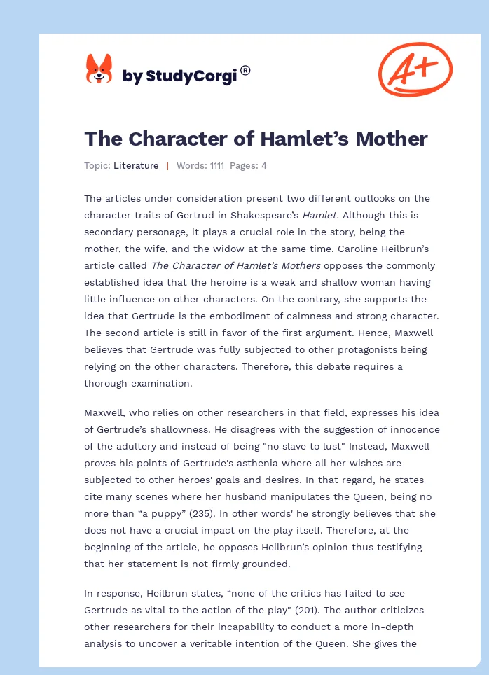 The Character of Hamlet’s Mother. Page 1
