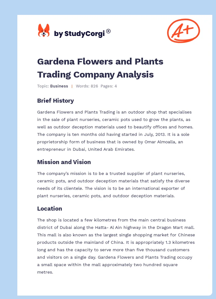 Gardena Flowers and Plants Trading Company Analysis. Page 1