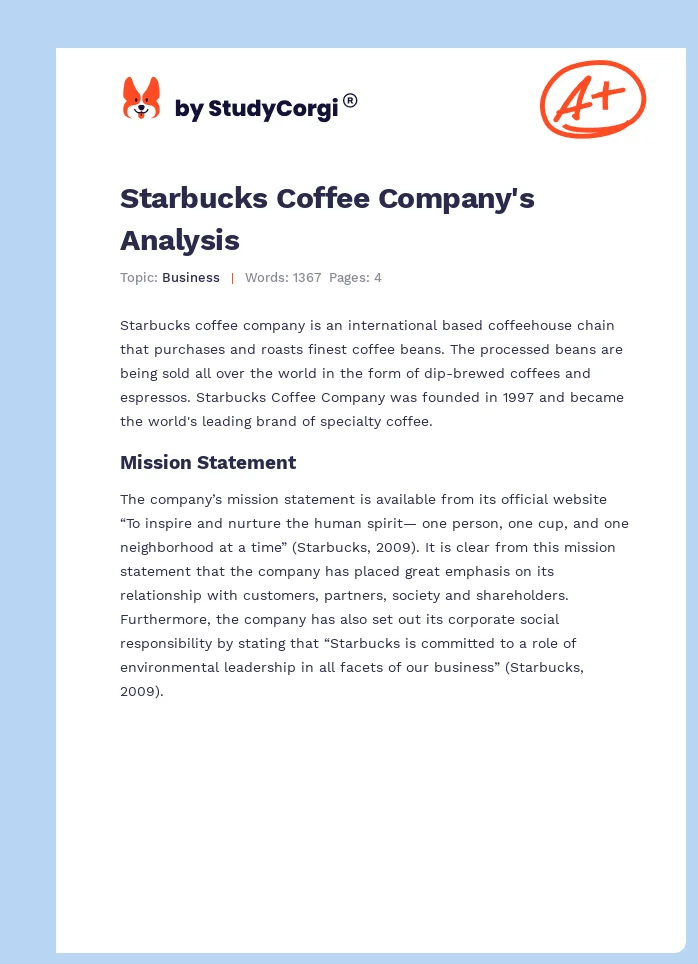 Starbucks Coffee Company's Analysis. Page 1