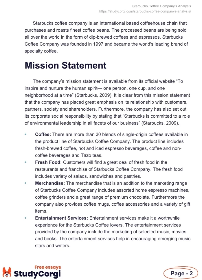 Starbucks Coffee Company's Analysis. Page 2