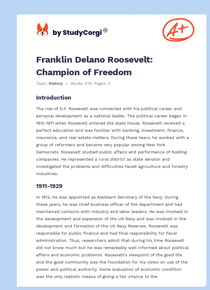 Franklin Delano Roosevelt: Champion of Freedom. Page 1