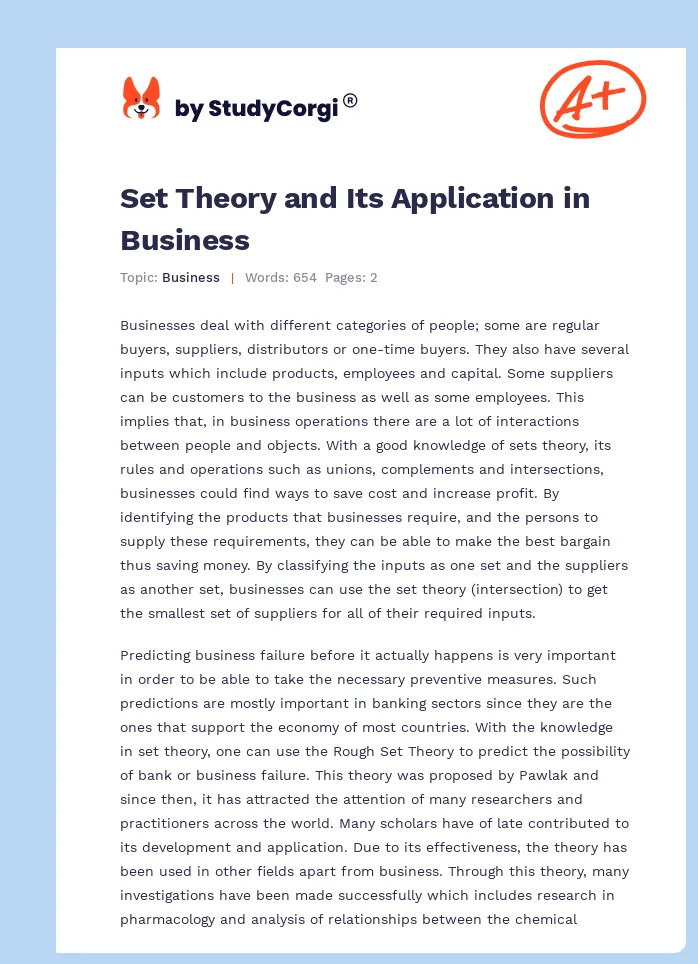 Set Theory and Its Application in Business. Page 1