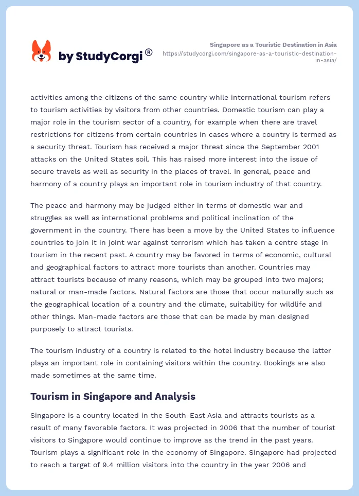 Singapore as a Touristic Destination in Asia. Page 2