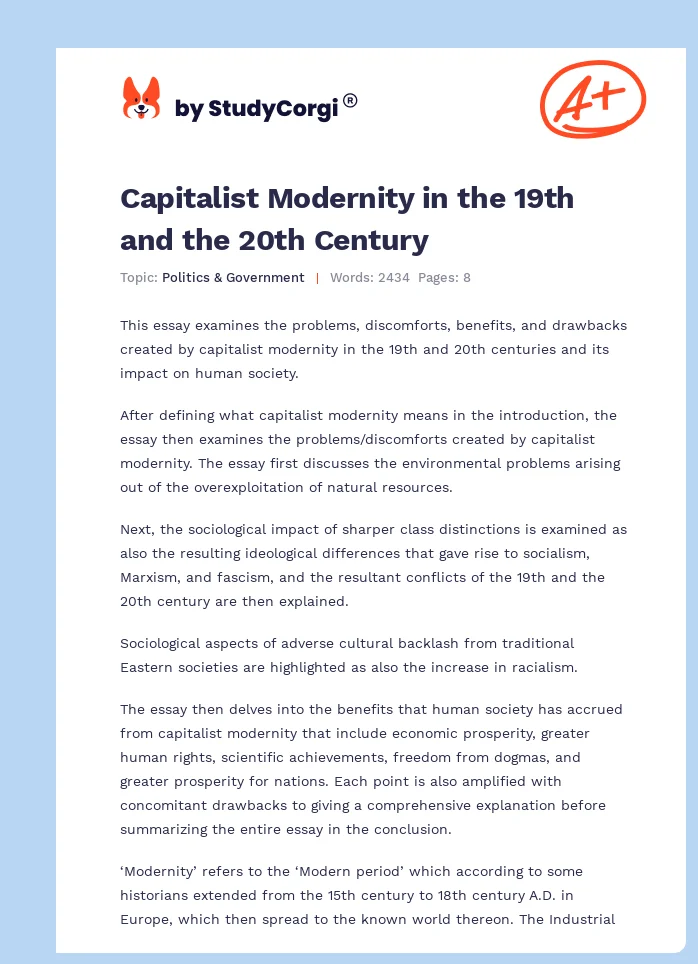 Capitalist Modernity in the 19th and the 20th Century. Page 1