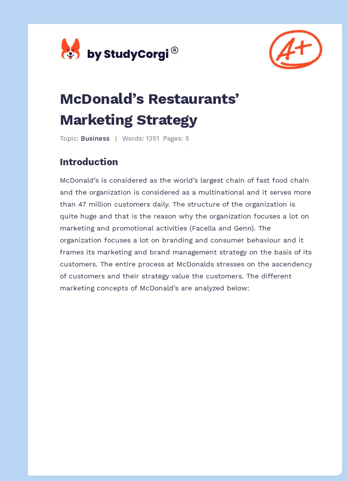 McDonald’s Restaurants’ Marketing Strategy. Page 1