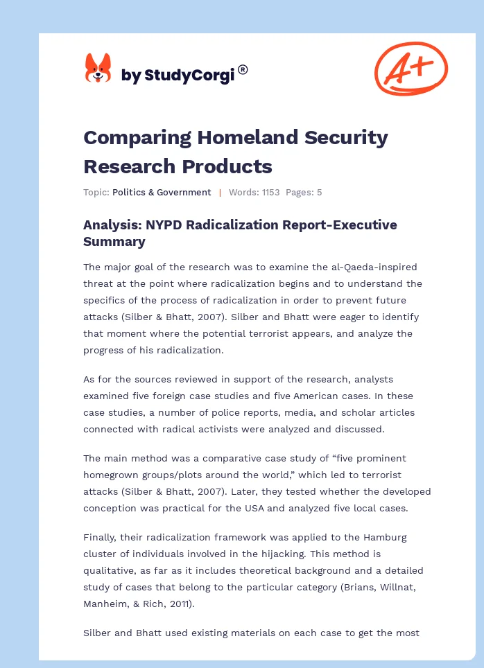Comparing Homeland Security Research Products. Page 1