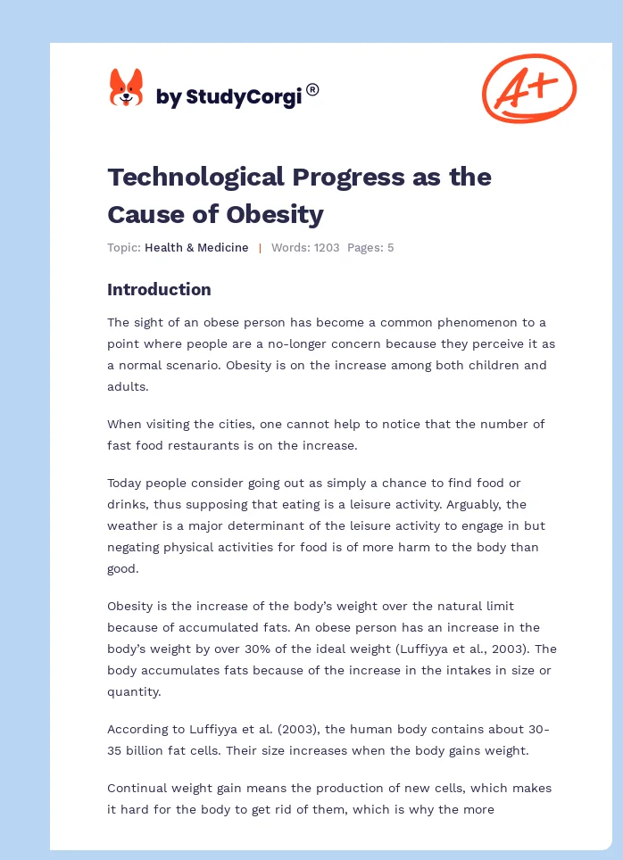 Technological Progress as the Cause of Obesity. Page 1