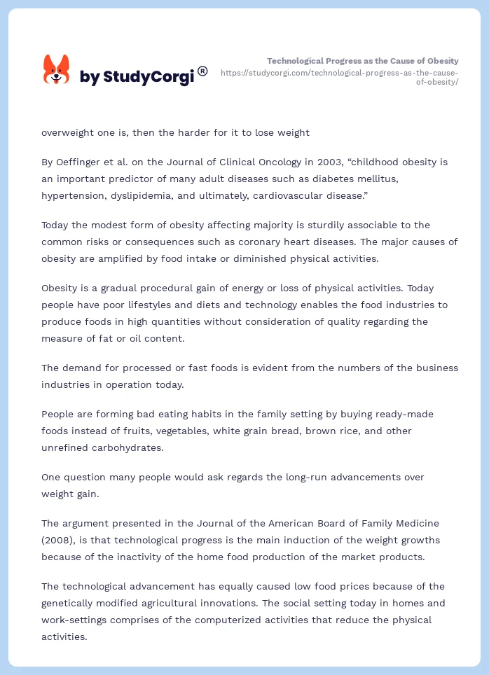 Technological Progress as the Cause of Obesity. Page 2