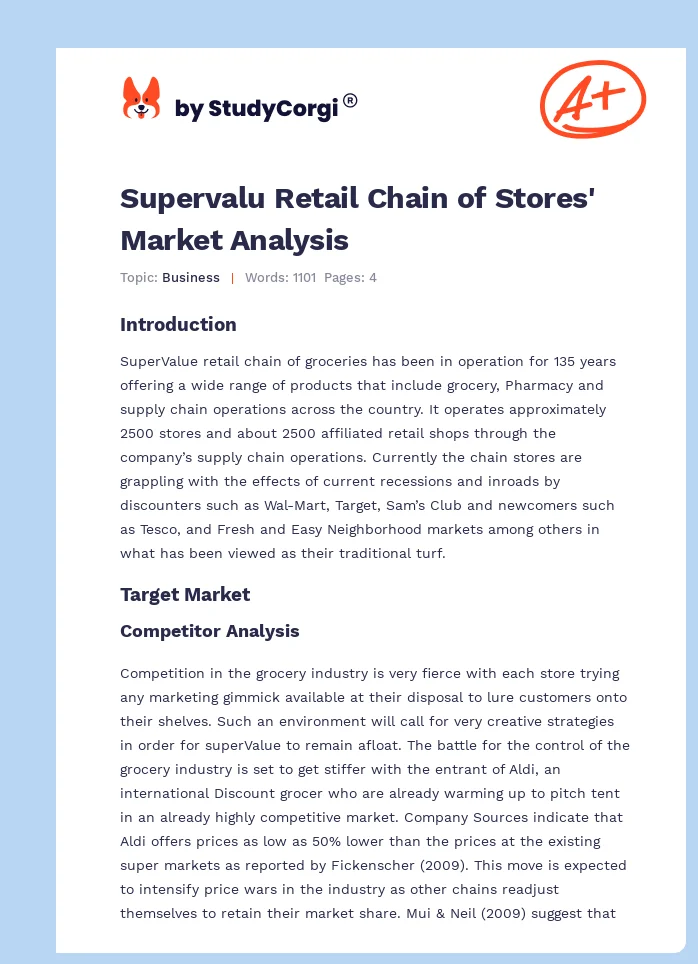 Supervalu Retail Chain of Stores' Market Analysis. Page 1