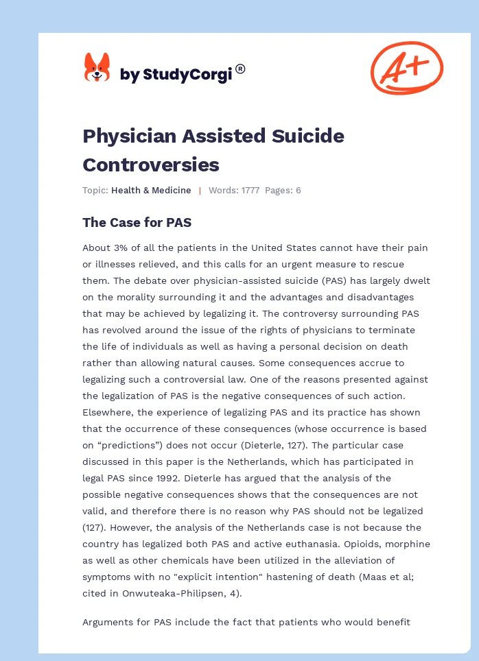 Physician Assisted Suicide Controversies. Page 1