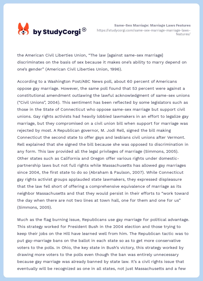 Same-Sex Marriage: Marriage Laws Features. Page 2