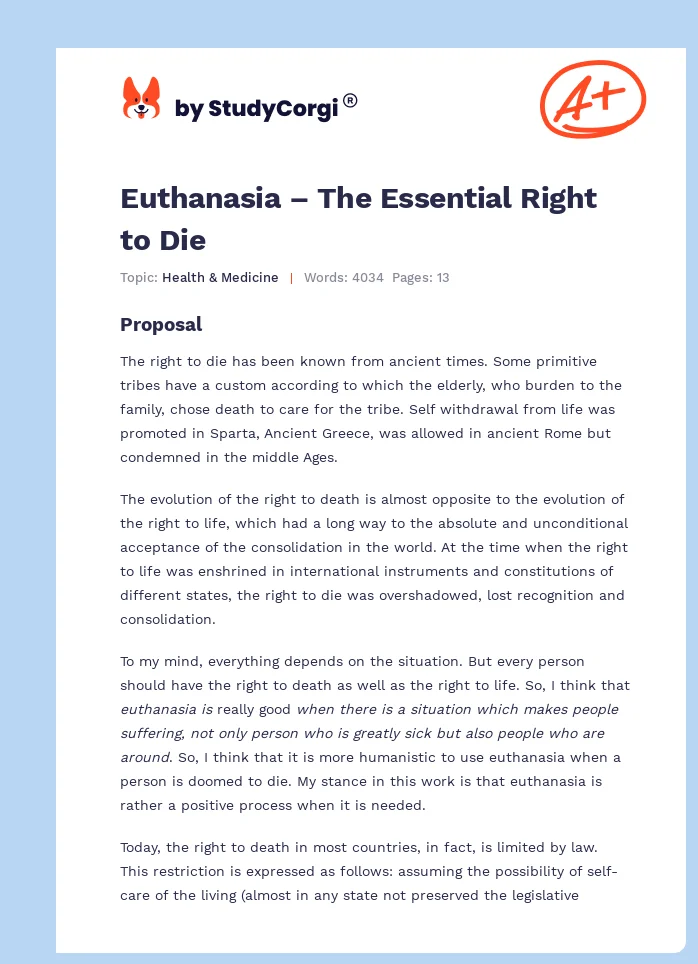Euthanasia – The Essential Right to Die. Page 1