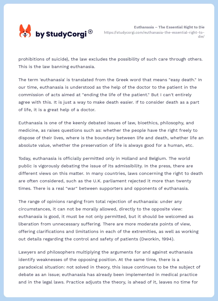 Euthanasia – The Essential Right to Die. Page 2