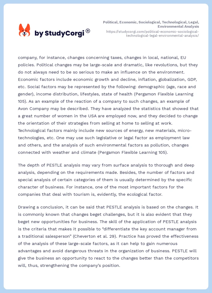 Political, Economic, Sociological, Technological, Legal, Environmental Analysis. Page 2
