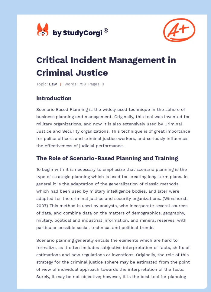 Critical Incident Management in Criminal Justice. Page 1