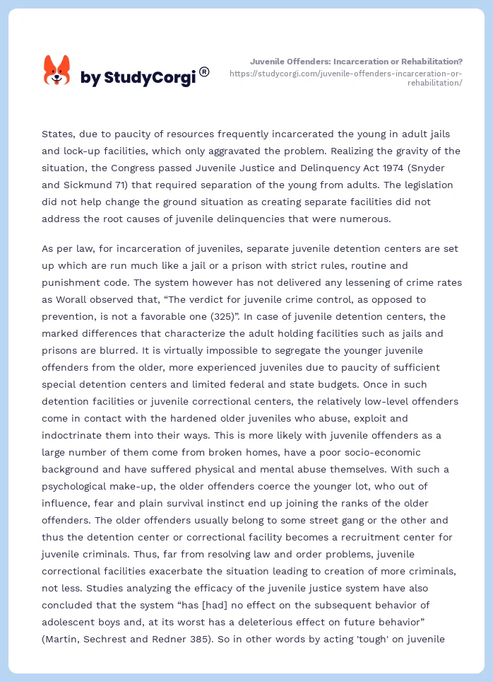 Juvenile Offenders: Incarceration or Rehabilitation?. Page 2